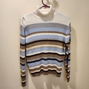 LORD AND TAYLOR Y2K Cotton Stripes Turtleneck Sweater Fits M